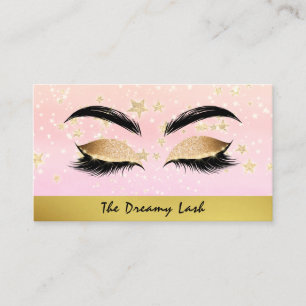 *~* Gold Stars PINK Lashes Brows Extensions Chic Visitekaartje