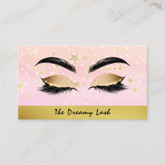 *~* Gold Stars PINK Lashes Brows Extensions Chic Visitekaartje (Voorkant)