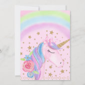 Gold Stars Rainbow Unicorn Birthday Uitnodiging (Achterkant)