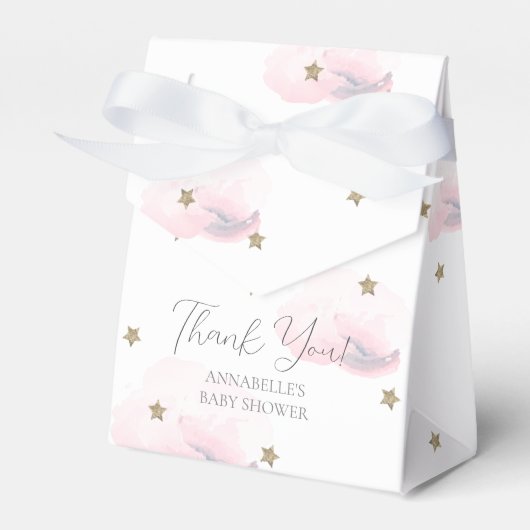 Gold Stars & Roze Clouds Baby shower Bedankdoosjes (Voorkant Zijde)