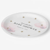 Gold Stars & Roze Clouds Baby shower Papieren Bordje (Gekanteld)