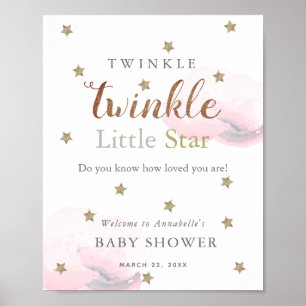 Gold Stars & Roze Clouds Baby shower Welkom Poster
