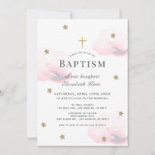 Gold Stars & Roze Clouds Girl Baptisme Kaart (Voorkant)