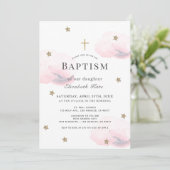 Gold Stars & Roze Clouds Girl Baptisme Kaart (Staand voorkant)