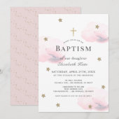 Gold Stars & Roze Clouds Girl Baptisme Kaart (Voorkant / Achterkant)