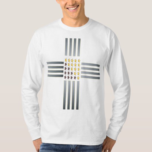 Gold Stars Silver Stripes Cross T-shirt (Voorkant)