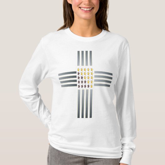 Gold Stars Silver Stripes Cross T-shirt (Voorkant)