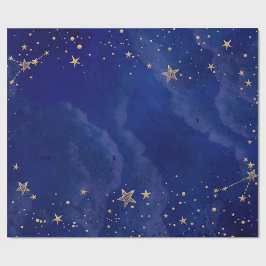 Gold Stars, Sky, Navy Blue, Holiday Cadeaupapier (Vlak)