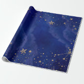 Gold Stars, Sky, Navy Blue, Holiday Cadeaupapier (Uitgerold)