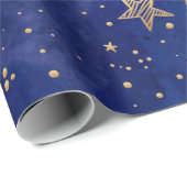 Gold Stars, Sky, Navy Blue, Holiday Cadeaupapier (Rol Hoek)