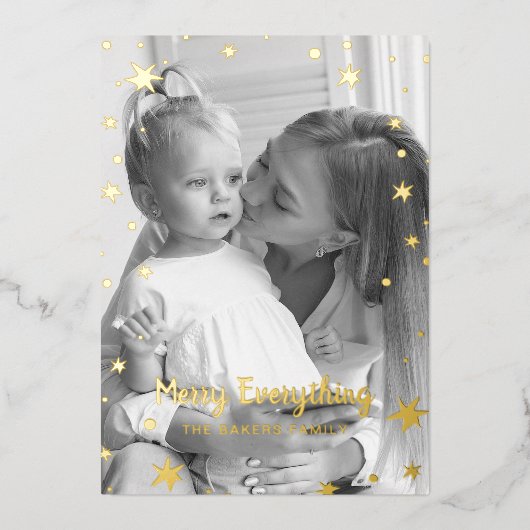 Gold Stars Sparkle-kerstfoto Folie Feestdagenkaart (Voorkant)