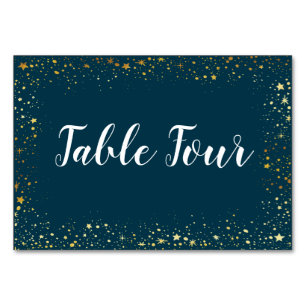 Gold Stars Sparkle Navy Table Name Card Kaart