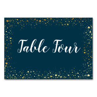 Gold Stars Sparkle Navy Table Name Card Kaart