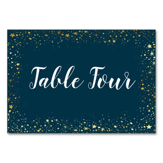 Gold Stars Sparkle Navy Table Name Card Kaart (Voorkant)