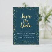 Gold Stars Sparkle Save the Date Card (Staand voorkant)