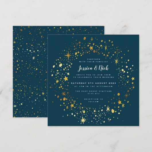 Gold Stars Sparkle Wedding Invitation Kaart (Voorkant / Achterkant)