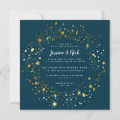 Gold Stars Sparkle Wedding Invitation Kaart (Voorkant)
