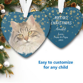 Gold Stars Tabby Cat Grandchild Blue Ornament