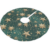 Gold Stars Tree Skirt | Dark Green Elegant Decor Kerstboom Rok (Gekanteld)