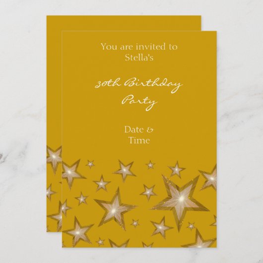 Gold Stars uitnodiging verticaal goud (Voorkant / Achterkant)