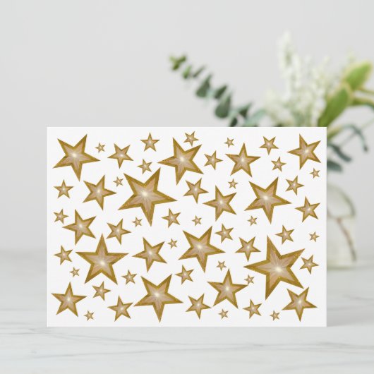 Gold Stars uitnodiging wit (Staand voorkant)