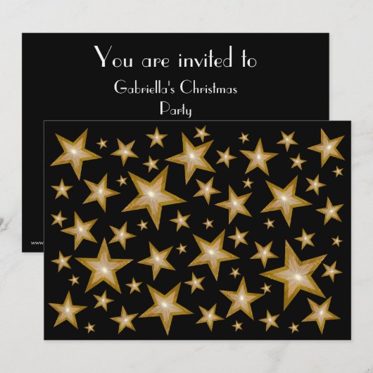 Gold Stars-uitnodiging zwart Kaart (Voorkant / Achterkant)