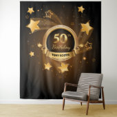 Gold Stars Verjaardagsfeestje Tapestry Achtergrond Wandkleed (In situ)