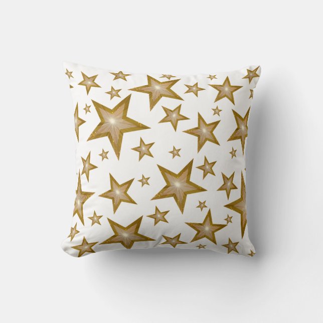 "Gold" Stars White "Text" square white back Kussen (Voorkant)