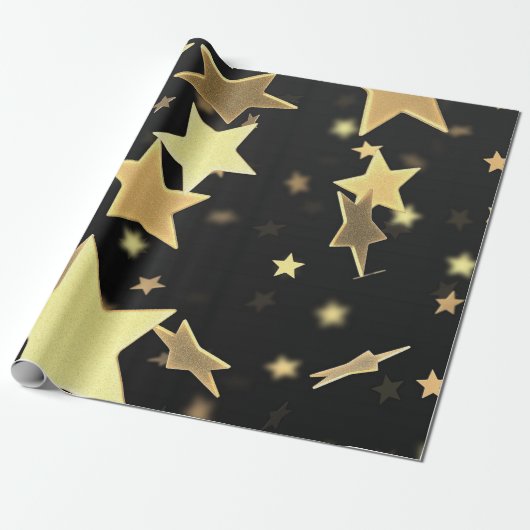 Gold Stars Wrapping Paper Cadeaupapier (Uitgerold)