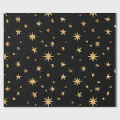 Gold Stars Wrapping Paper - Zwarte achtergrond Cadeaupapier (Vlak)