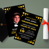 Gold Stars Zwart Afstuderen Invitation Kaart