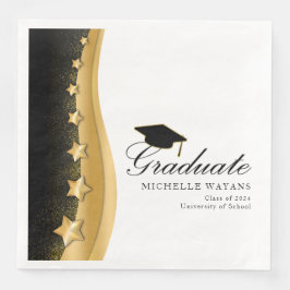 Gold Stars Zwart Pet Graduation Party Papier Diner Servet