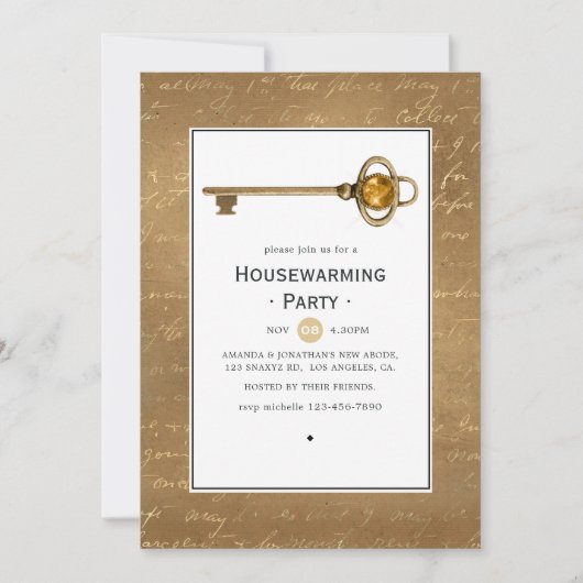 Gold Steampunk Housewarming Party Kaart (Voorkant)