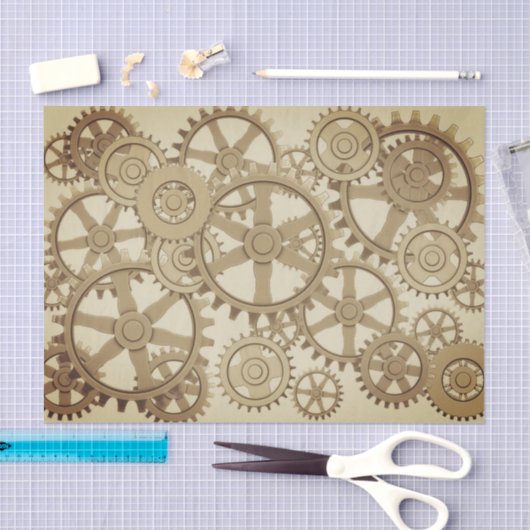 Gold Steampunk-versnellingspatroon, retro futurist Tissuepapier (Craft)