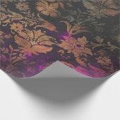 Gold Stencil Flowers op Paars en zwart Cadeaupapier (Hoek)