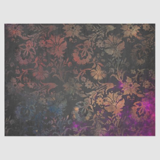 Gold Stencil Flowers op Paarse en zwarte deklaag Tissuepapier (Voorkant)