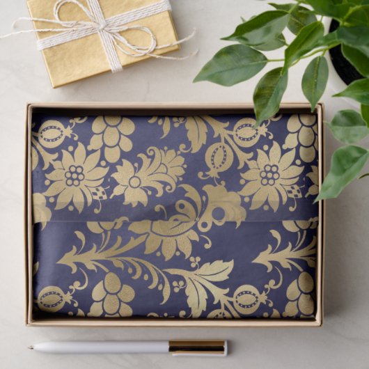 Gold Stencil Flowers op Paarse ontkoppeling Tissuepapier (Geschenk)