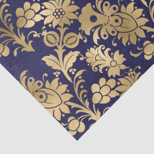 Gold Stencil Flowers op Paarse ontkoppeling Tissuepapier (Detail)