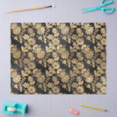 Gold Stencil Flowers op zwarte lospagina Tissuepapier (Craft)
