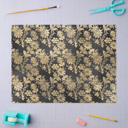 Gold Stencil Flowers op zwarte lospagina Tissuepapier (Craft)