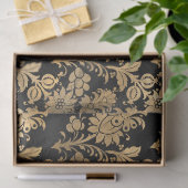 Gold Stencil Flowers op zwarte lospagina Tissuepapier (Geschenk)