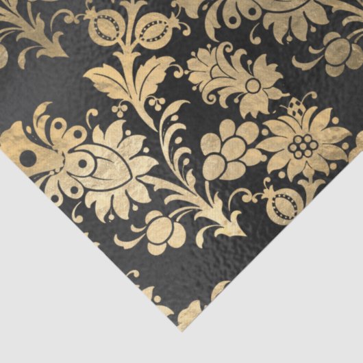 Gold Stencil Flowers op zwarte lospagina Tissuepapier (Detail)