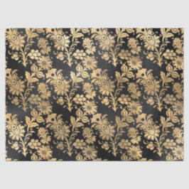 Gold Stencil Flowers op zwarte lospagina Tissuepapier