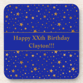 Gold sterren met bericht op blauwe dag bier onderzetter