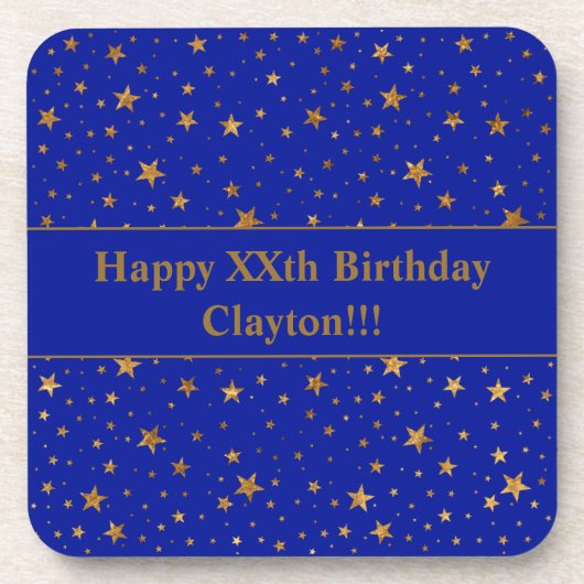 Gold sterren met bericht op blauwe dag bier onderzetter (Voorkant)