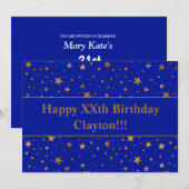 Gold sterren met bericht op blauwe dag kaart (Voorkant / Achterkant)