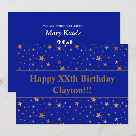 Gold sterren met bericht op blauwe dag kaart (Voorkant / Achterkant)