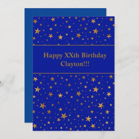 Gold sterren met bericht op blauwe dag kaart (Voorkant / Achterkant)