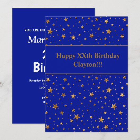 Gold sterren met bericht op blauwe dag kaart (Voorkant / Achterkant)