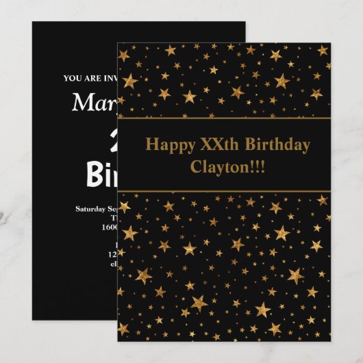 Gold sterren met bericht op zwarte dag kaart (Voorkant / Achterkant)